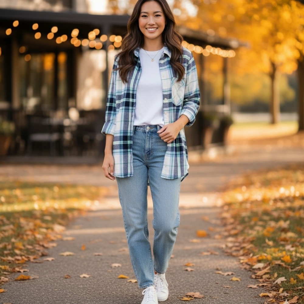 Old Navy Blue and White Plaid